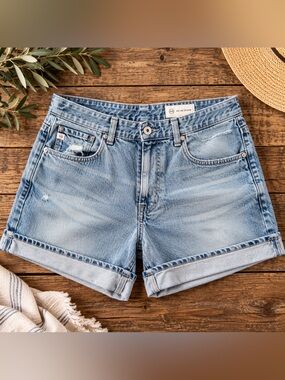 AG AG-ED Denim Cuffed Boyfriend Shorts Size 30 Distressed Light Wash